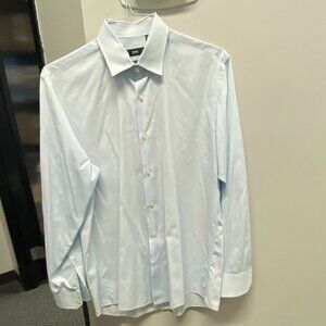 Boss Mens Light Blue Striped Dress Shirt Regular Fit Size 16 /34-35